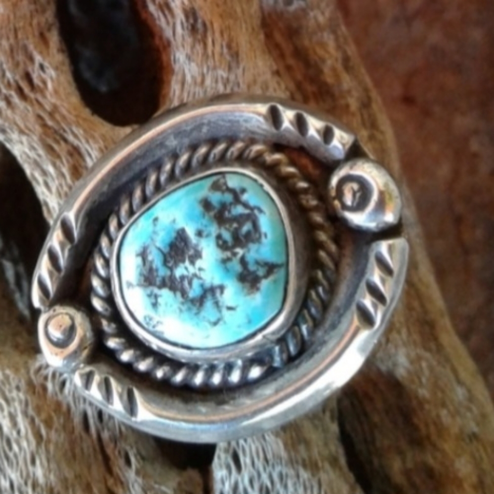 Sterling Silver Vintage Genuine Turquoise Ring